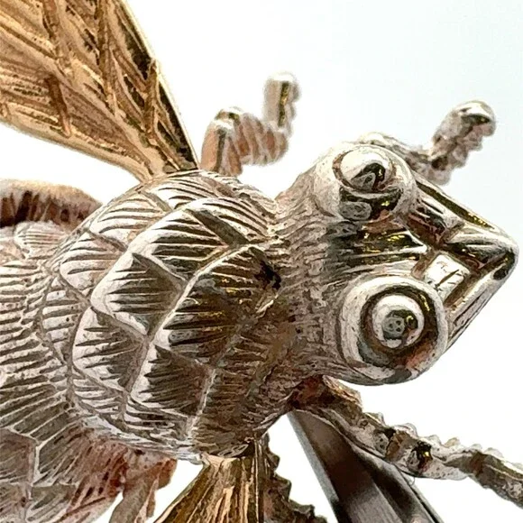 Estate 925 Sterling Silver 14K Yellow Gold Two Tone Bug Fly Pin Brooch